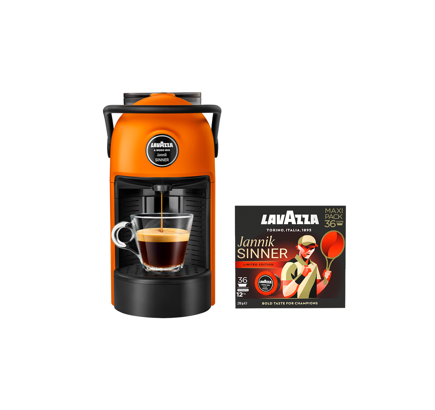 Kit Jannik Sinner Edition: macchina + 108 capsule A Modo Mio